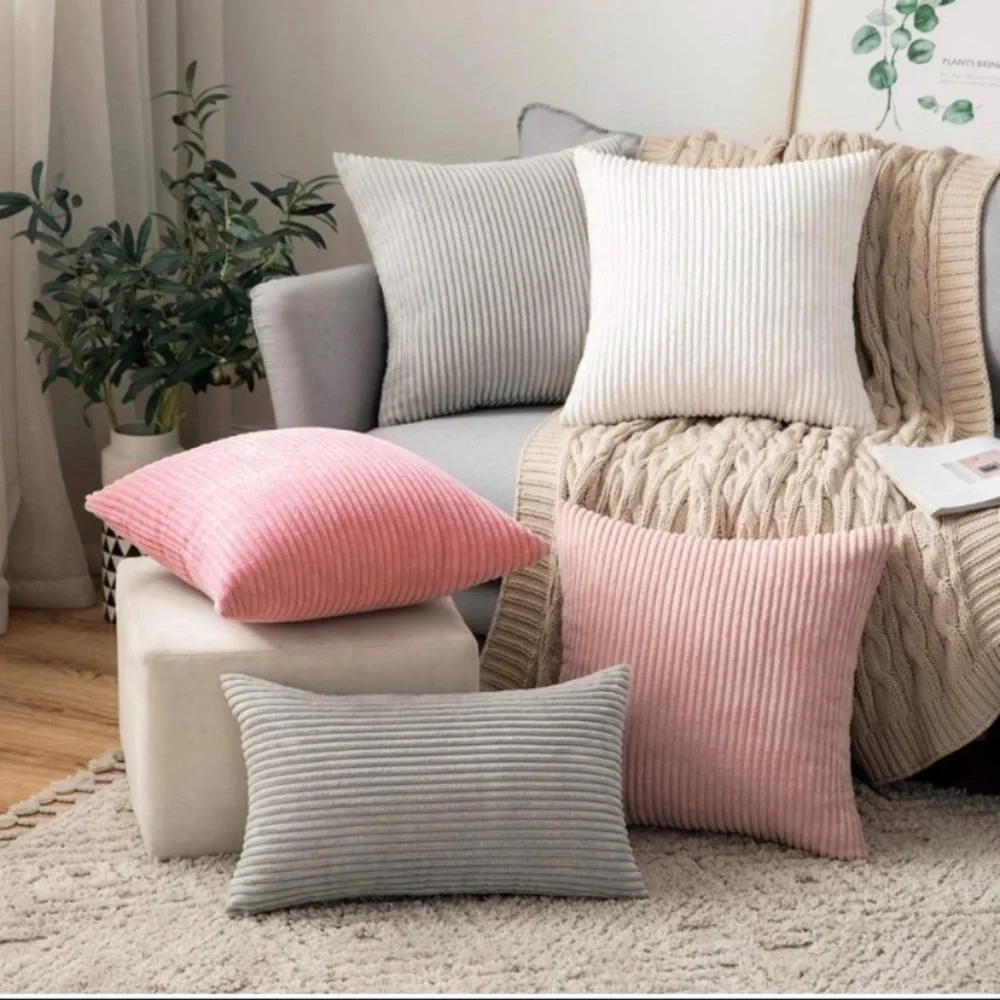 Luxury Home | Oversized Chic Grey Soft Corduroy Striped Throw Pillow Covers